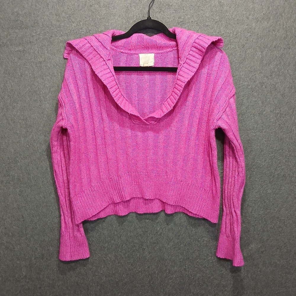 Hippie Rose M Crop Sweater Oversized Ribbed V neck Cottage Winter Cute Y2K 90s